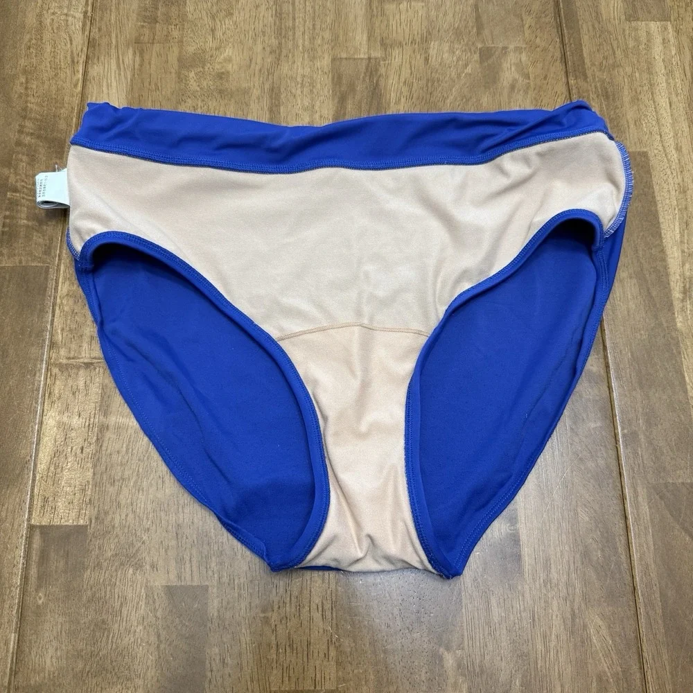LL Bean bikini bottoms womens 14 blue high waist beach pool nautical coastal UPF